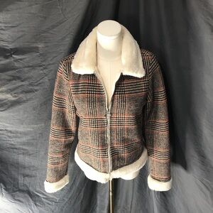Plaid Faux Fur Trim Jacket